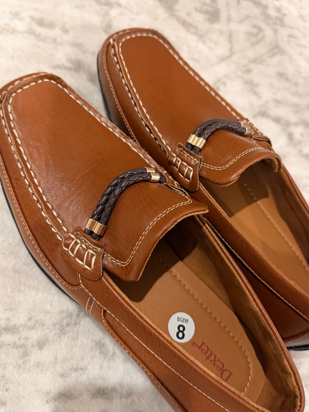 Dexter Men's Tan Slip-On Loafers with Braided Accent size US #8 UK #7